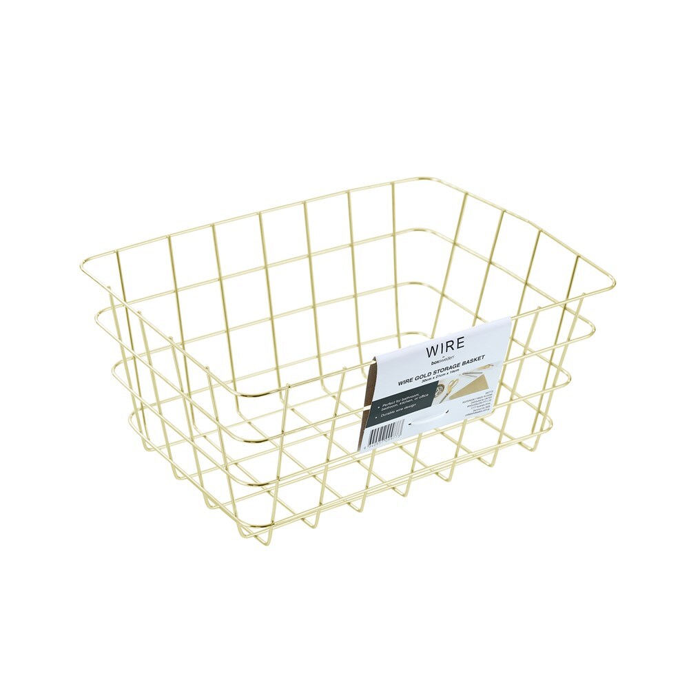 Boxsweden Medium 30x21cm Wire Storage Basket - Gold