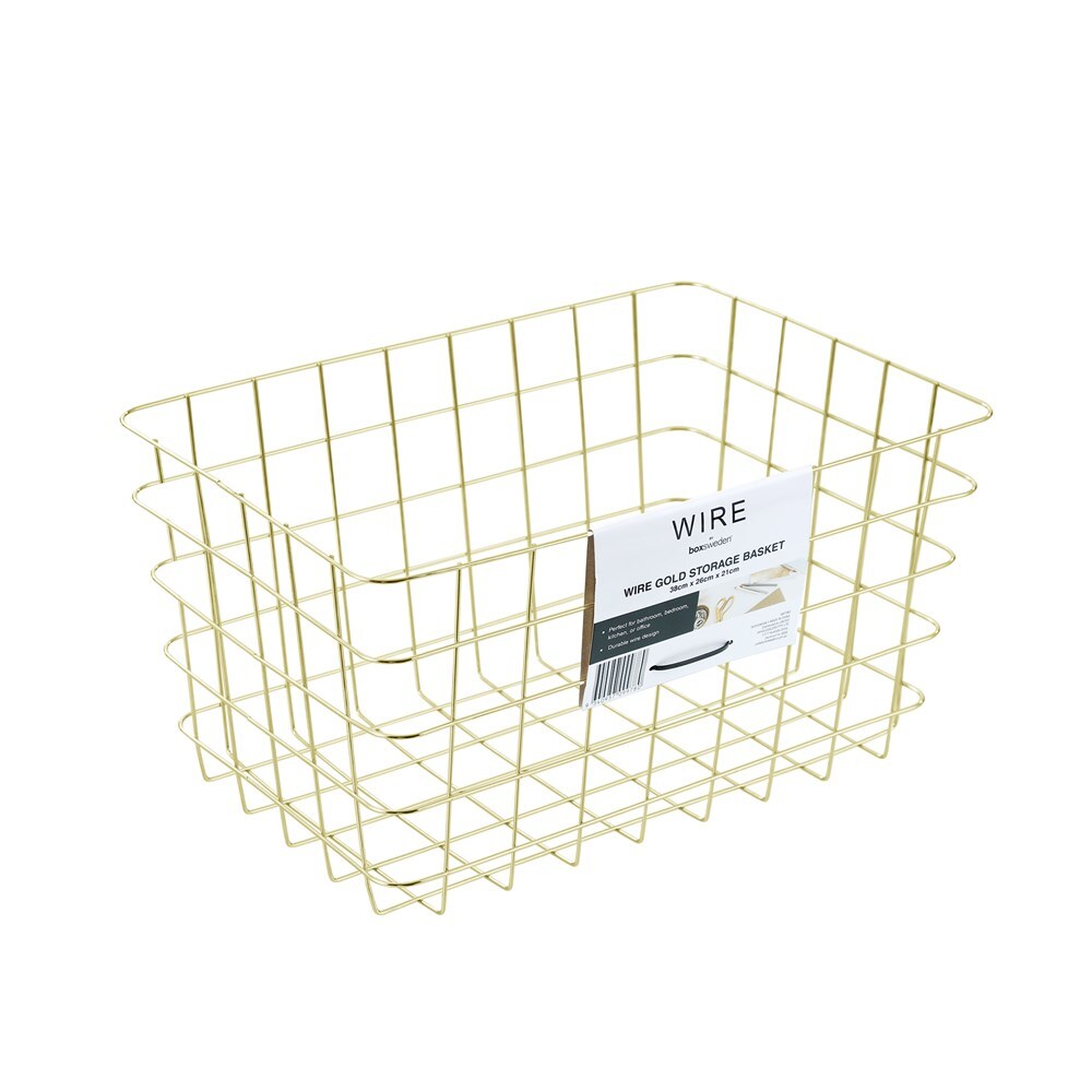 Boxsweden Large 38x26cm Wire Storage Basket - Gold