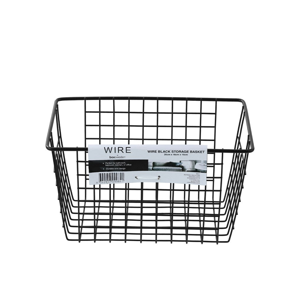 Boxsweden 26x15cm Wire Storage Basket - Black