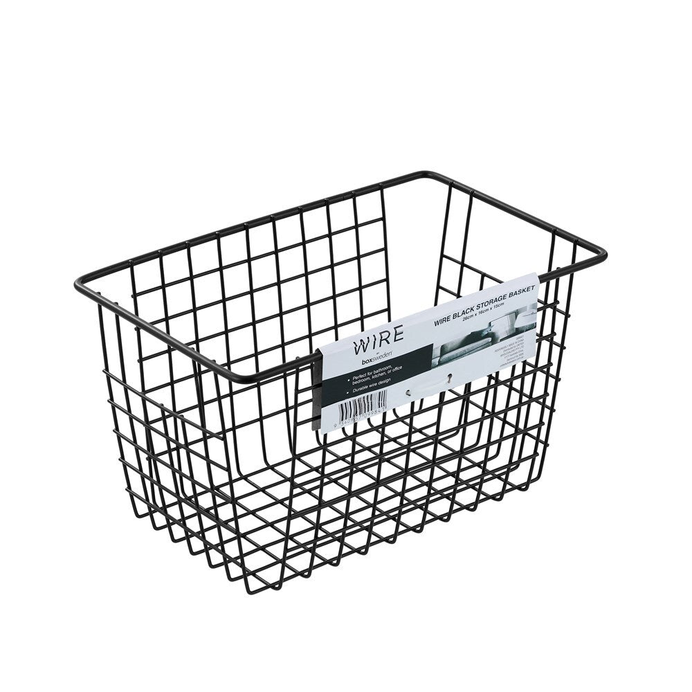 Boxsweden 26x15cm Wire Storage Basket - Black