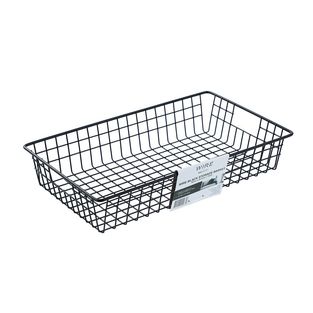 Boxsweden 40x7.5cm Wire Storage Basket - Black
