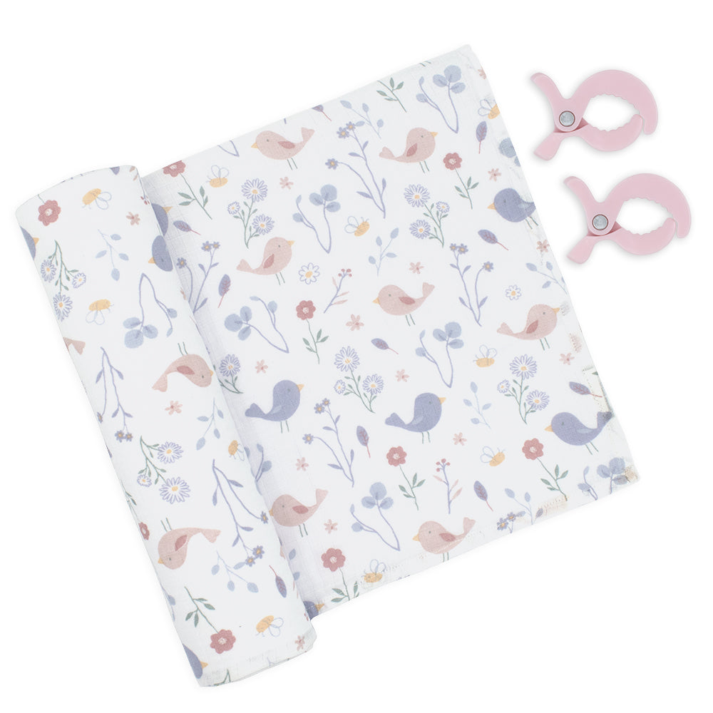 4042035-living-textiles-cotton-muslin-swaddle-pram-pegs-sweet-tweet-100cm