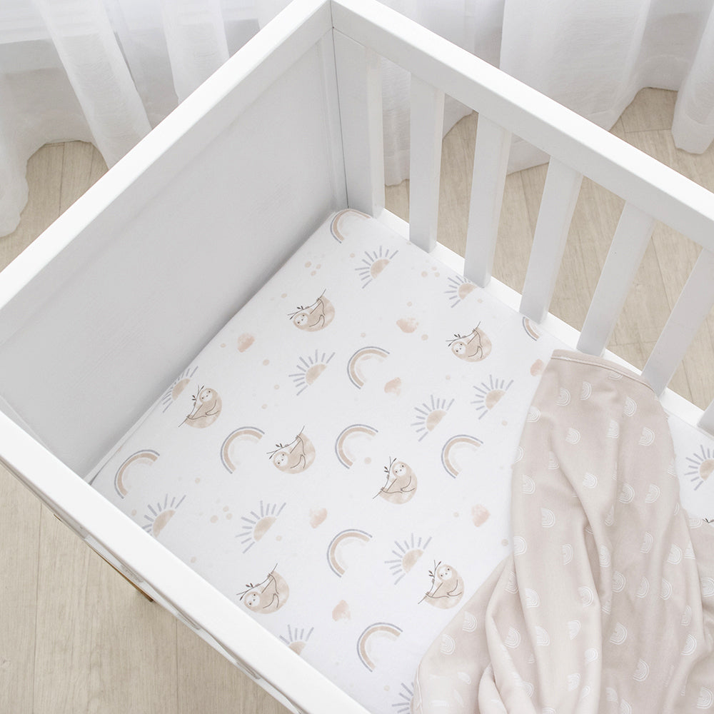 2pc Living Textiles Bassinet Fitted Sheets Sloth/Rainbow