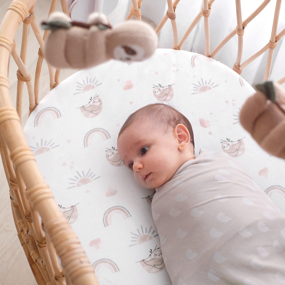 2pc Living Textiles Bassinet Fitted Sheets Sloth/Rainbow