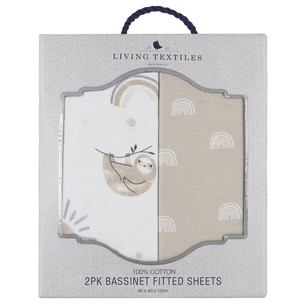 2pc Living Textiles Bassinet Fitted Sheets Sloth/Rainbow