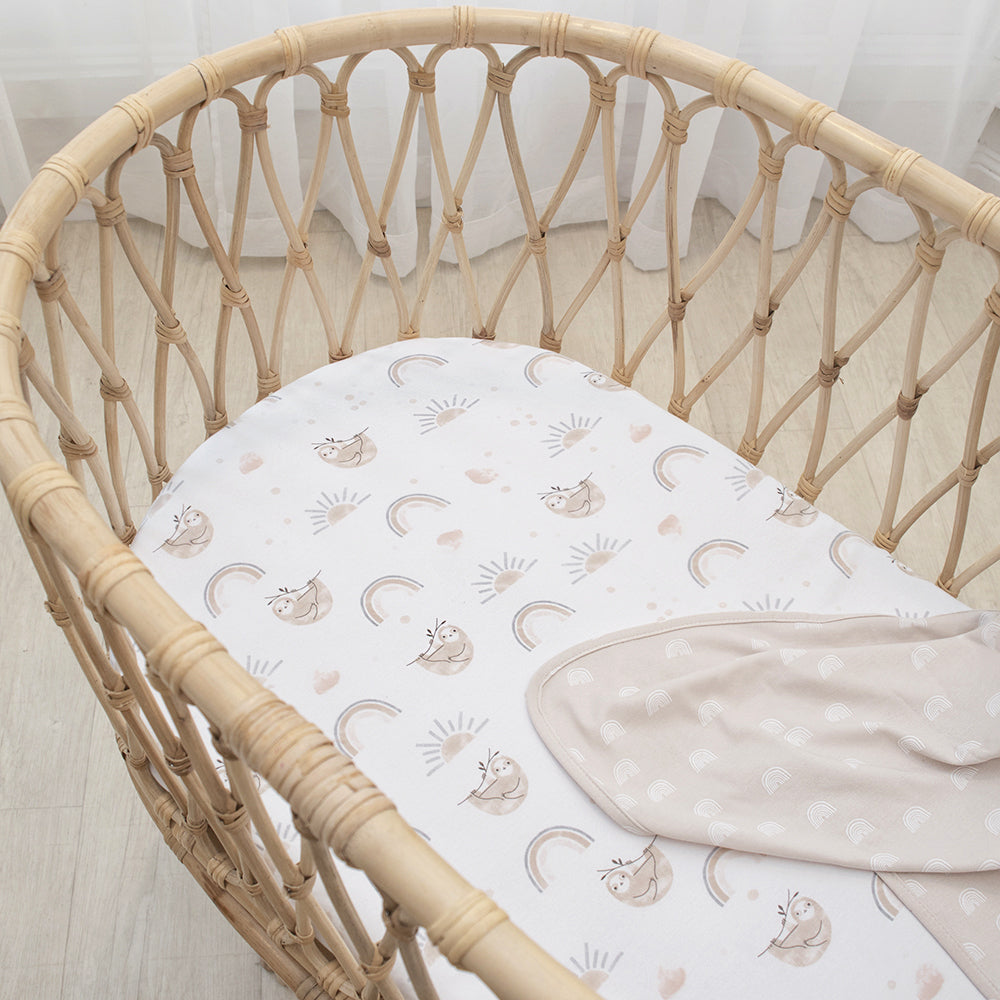 2pc Living Textiles Bassinet Fitted Sheets Sloth/Rainbow