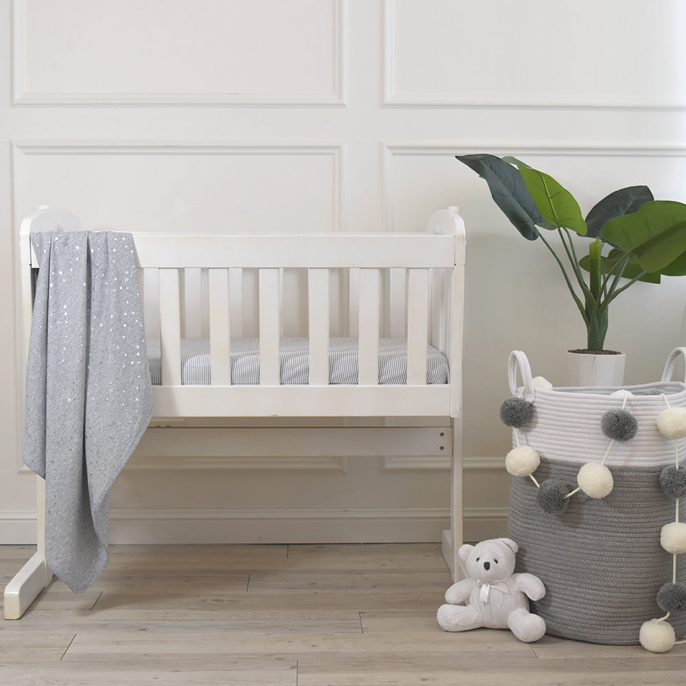 2pc Living Textiles Jersey Bassinet Fitted Sheet Grey Stripe/Melange