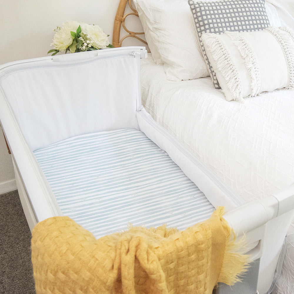 2pc Living Textiles Bedside Sleeper Fitted Sheets Up Up & Away/Stripes