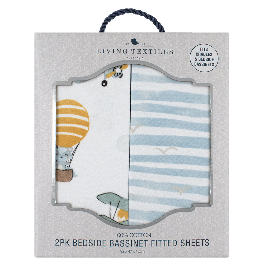 2pc Living Textiles Bedside Sleeper Fitted Sheets Up Up & Away/Stripes