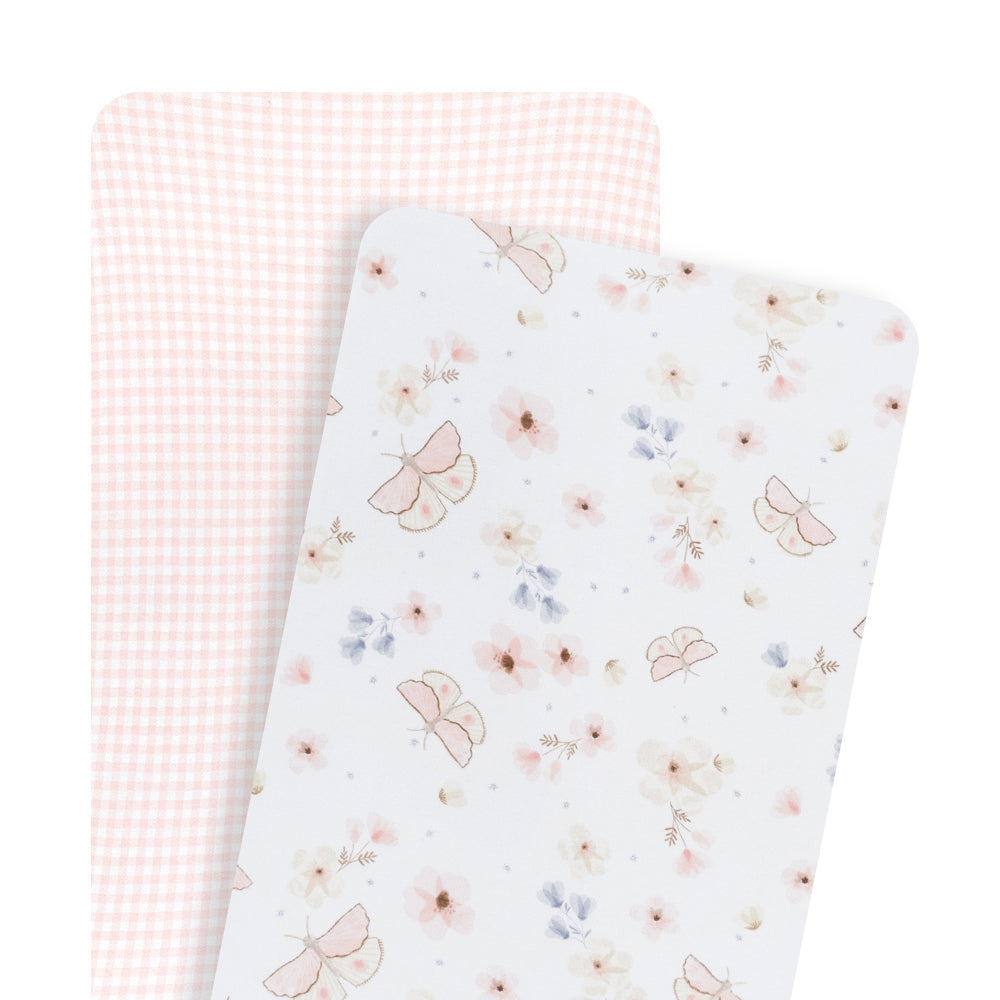 2pc Living Textiles Bedside Sleeper Fitted Sheets Butterfly/Blush Gingham