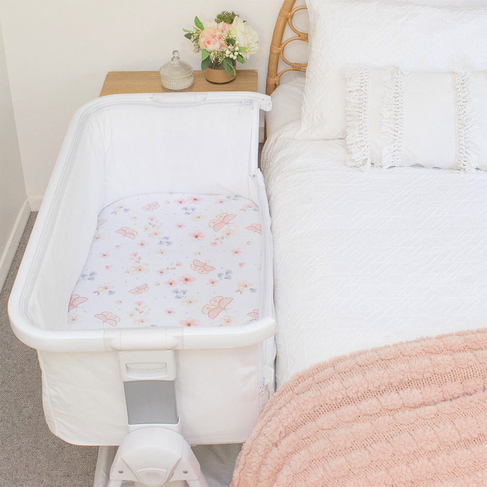 2pc Living Textiles Bedside Sleeper Fitted Sheets Butterfly/Blush Gingham