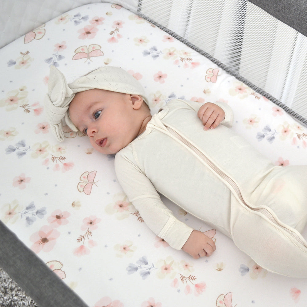 2pc Living Textiles Bedside Sleeper Fitted Sheets Butterfly/Blush Gingham