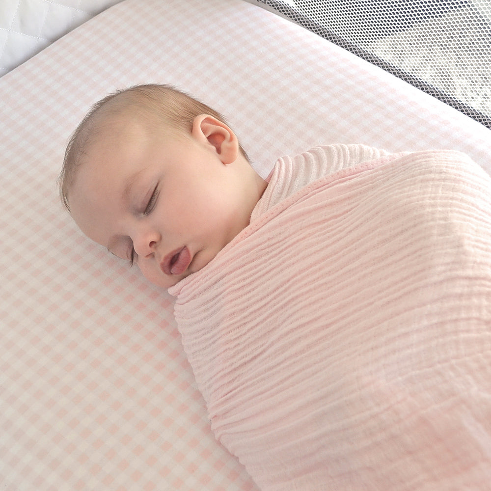 2pc Living Textiles Bedside Sleeper Fitted Sheets Butterfly/Blush Gingham