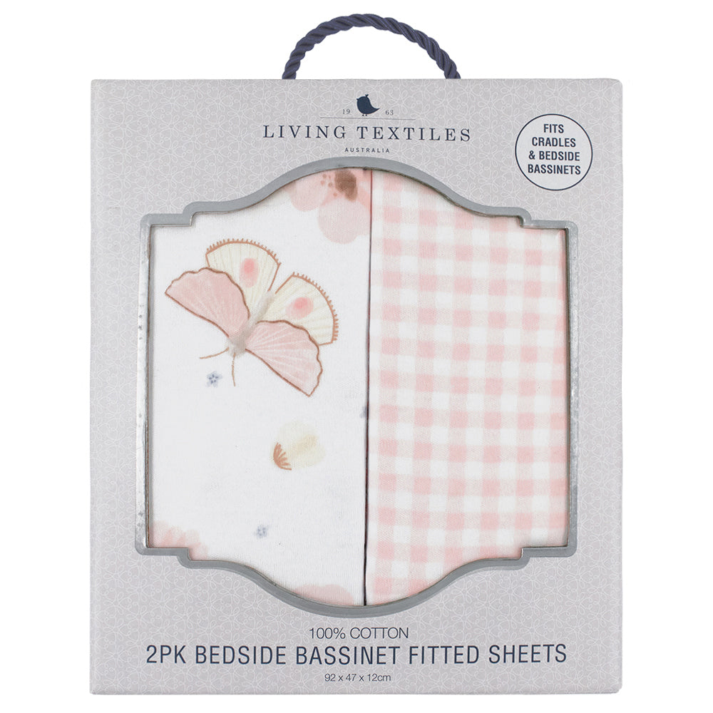 2pc Living Textiles Bedside Sleeper Fitted Sheets Butterfly/Blush Gingham