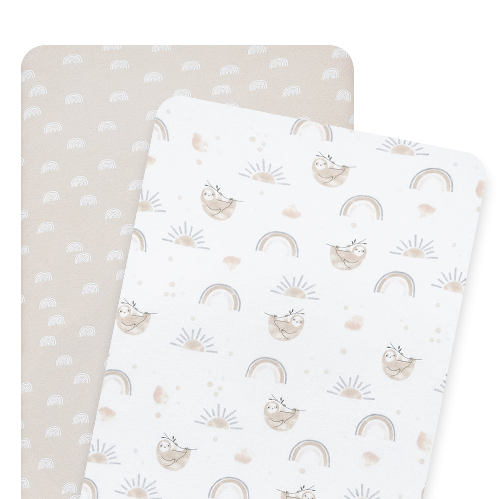 2pc Living Textiles Bedside Sleeper Fitted Sheets Sloth/Rainbow
