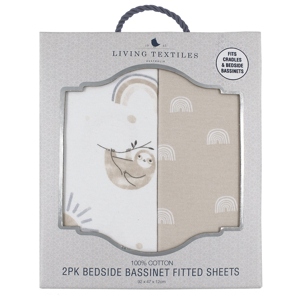 2pc Living Textiles Bedside Sleeper Fitted Sheets Sloth/Rainbow