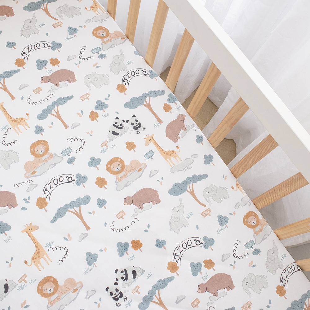Lolli Living Cot Fitted Sheet Cotton Day at the Zoo