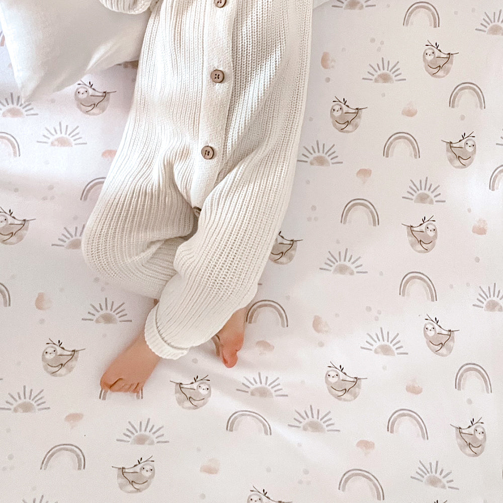 2pc Living Textiles Round/Oval Cot Fitted Sheets Sloth/Rainbow
