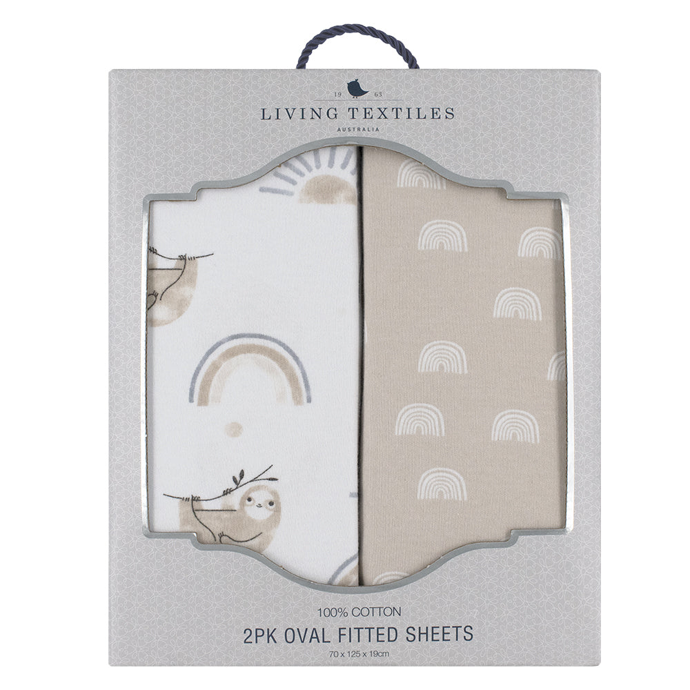 2pc Living Textiles Round/Oval Cot Fitted Sheets Sloth/Rainbow