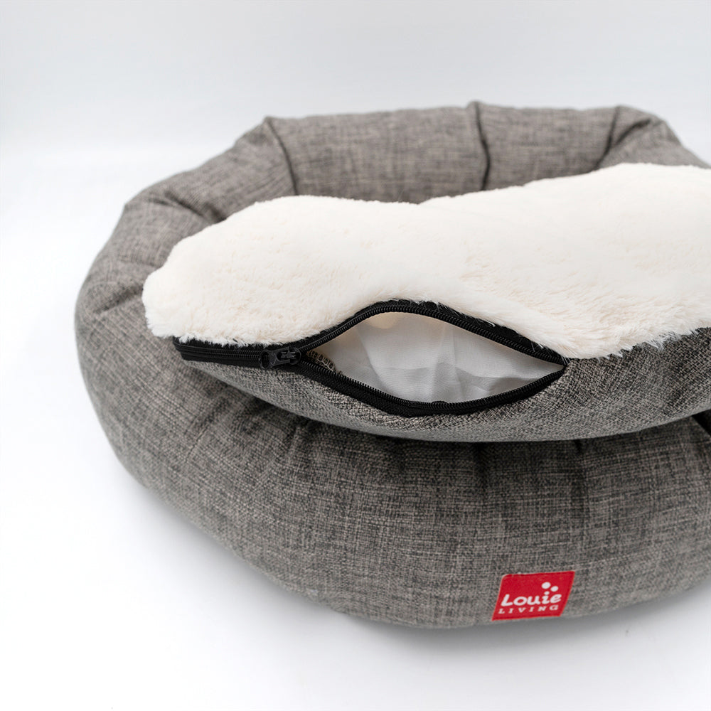 Louie Living Donut Dog/Pet Bed/Lounger Small Grey/White