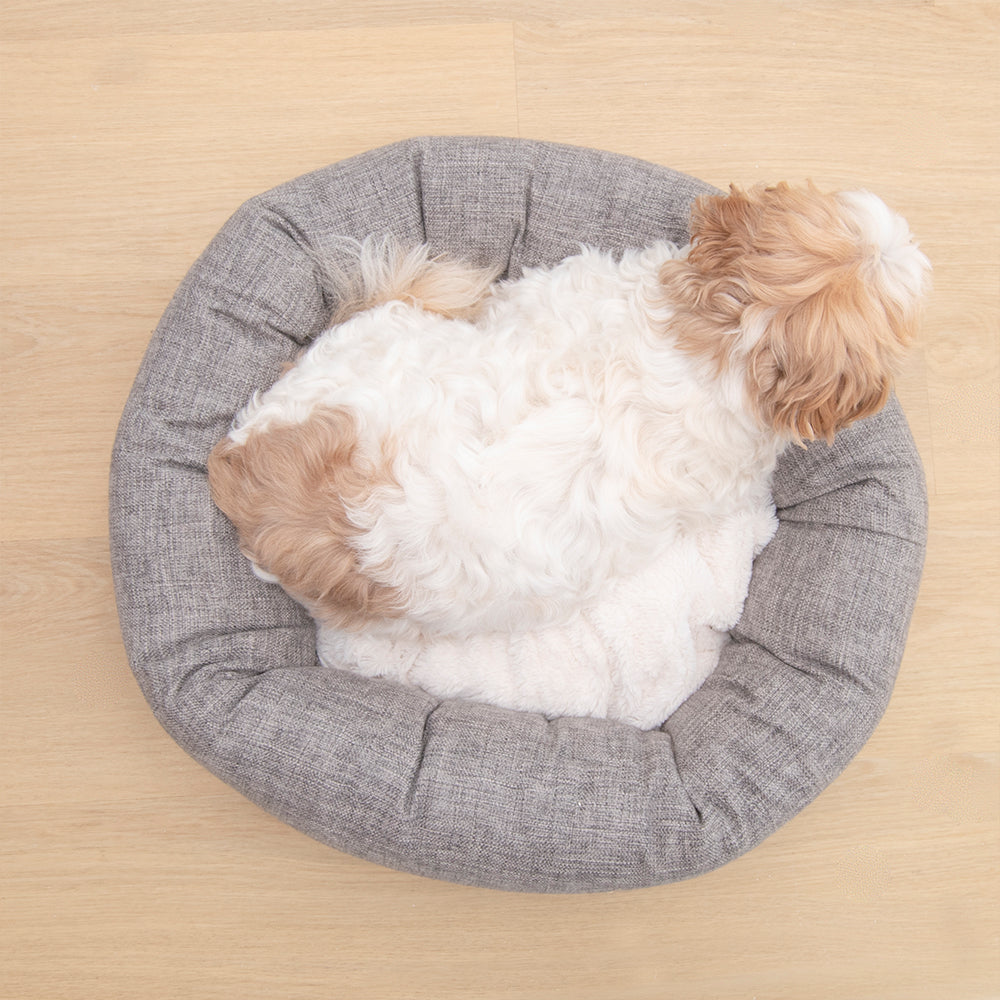 Louie Living Donut Dog/Pet Bed/Lounger Small Grey/White