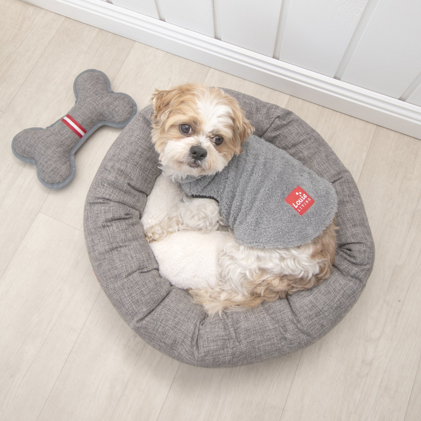 Louie Living Donut Dog/Pet Bed/Lounger Small Grey/White