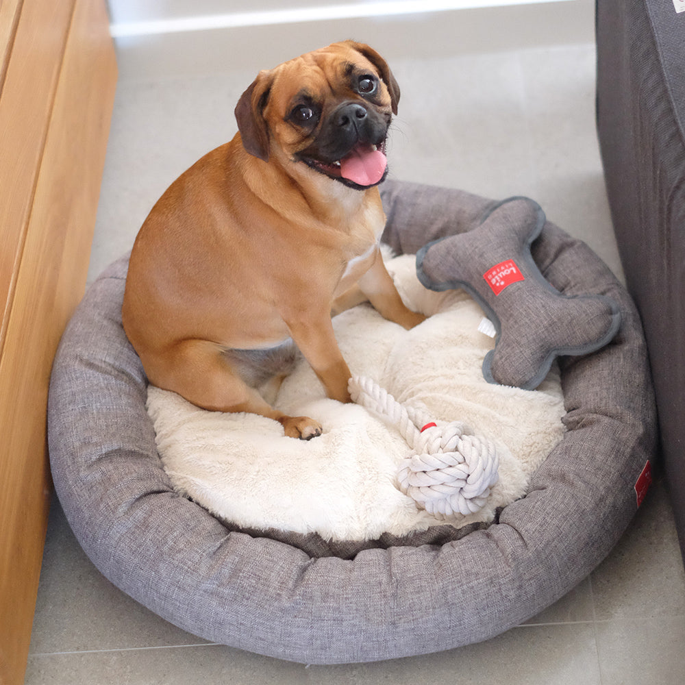 Louie Living Donut Dog/Pet Bed/Lounger Small Grey/White