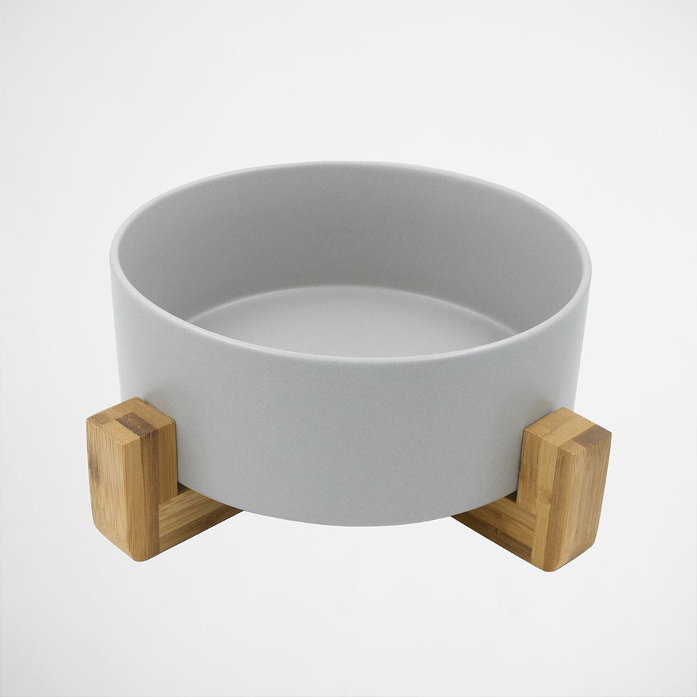 Louie Living 15.8x7cm Ceramic Dog/Pet Bowl w/ Bamboo Stand Medium Grey