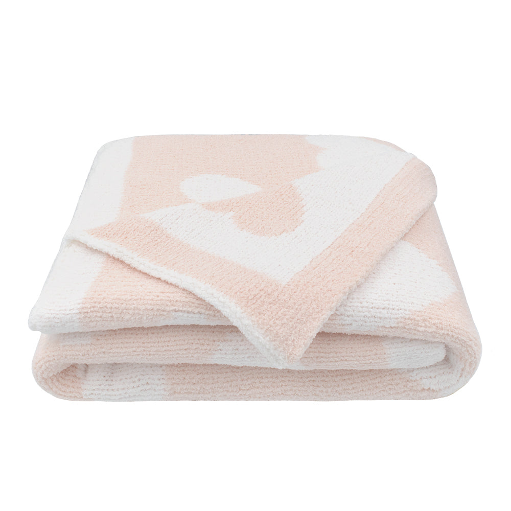 Living Textiles Chenille Pram Blanket Pink/White Hearts