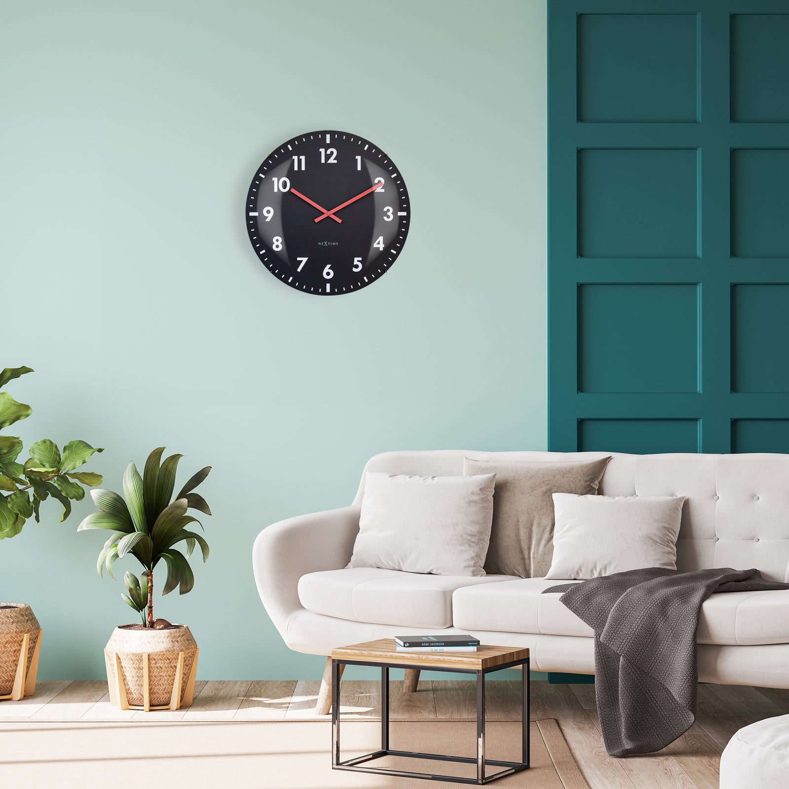 573298zw-nextime-duomo-glass-analogue-50cm-wall-clock-black