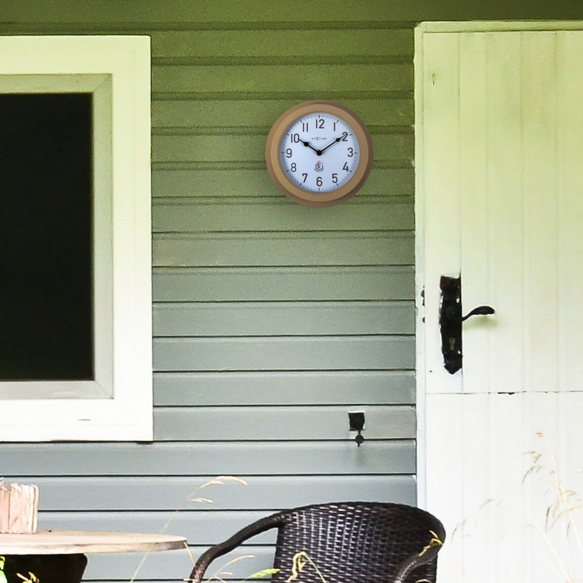 574301br-nextime-22cm-poppy-weatherproof-round-metal-outdoor-wall-clock-brown