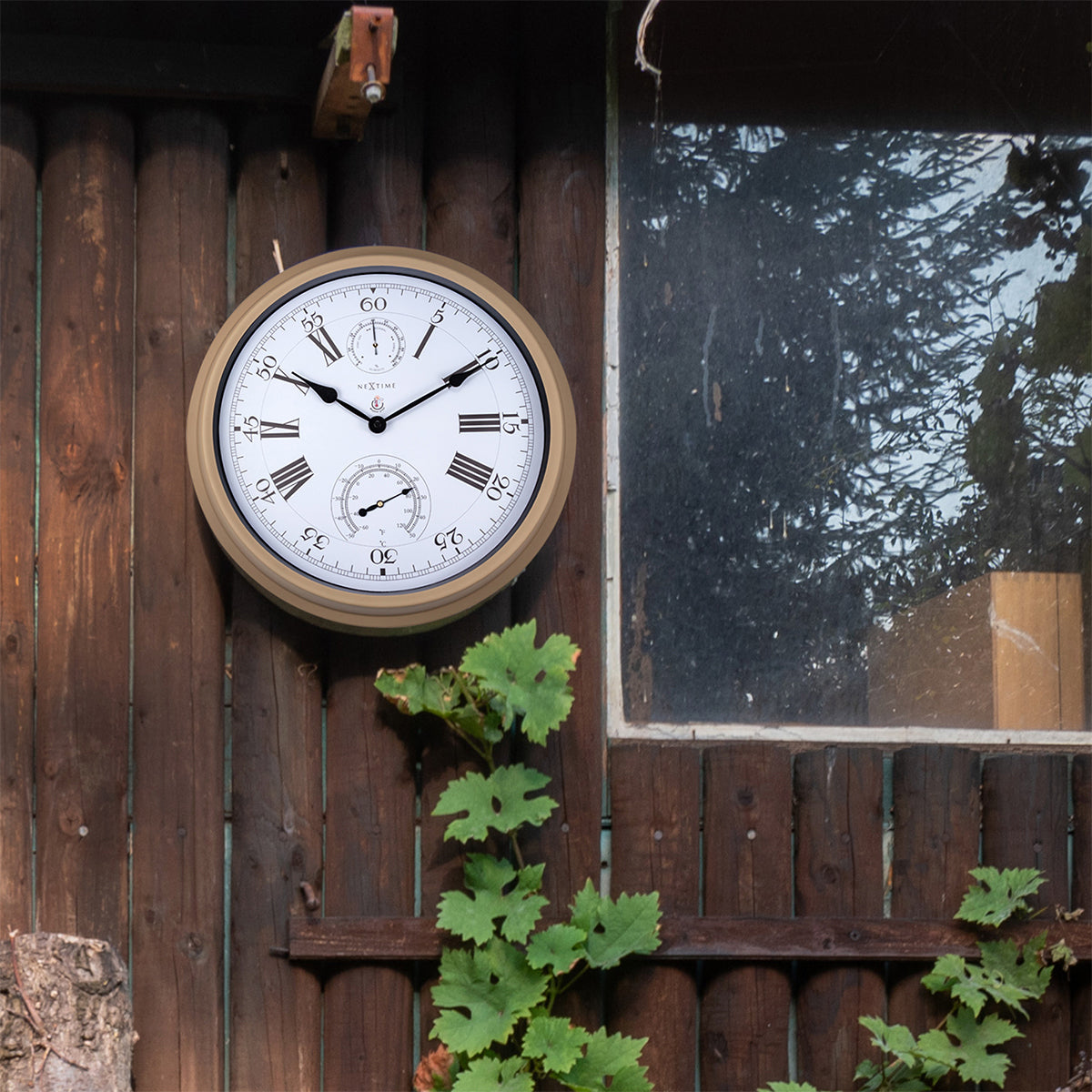 574305br-nextime-40-5cm-hyacinth-thermometer-hygrometer-outdoor-wall-clock-brown