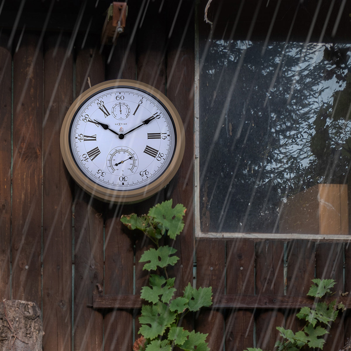 574305br-nextime-40-5cm-hyacinth-thermometer-hygrometer-outdoor-wall-clock-brown