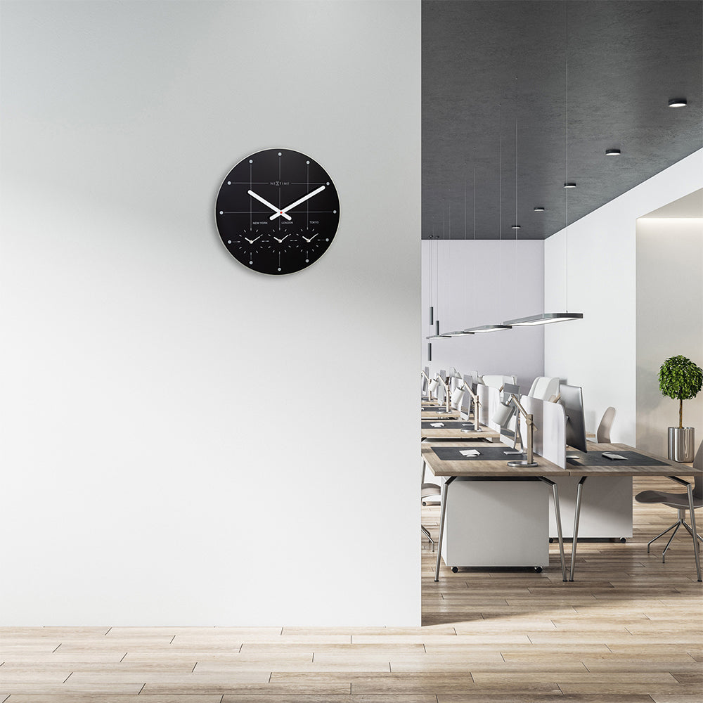 578197zw-nextime-43cm-big-city-multiple-time-zone-round-wall-clock-black
