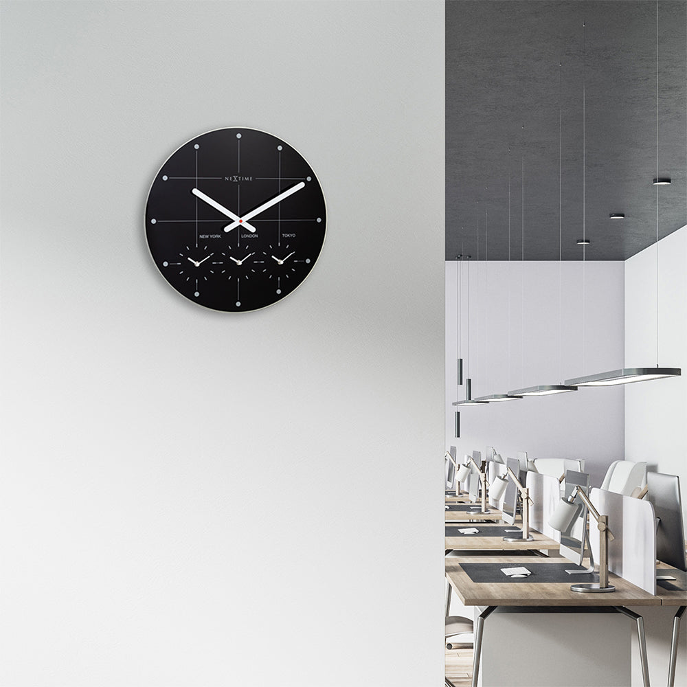 578197zw-nextime-43cm-big-city-multiple-time-zone-round-wall-clock-black