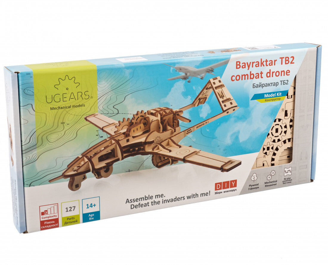 70189-ugears-bayraktar-tb2-combat-drone-wooden-3d-puzzle-12pc