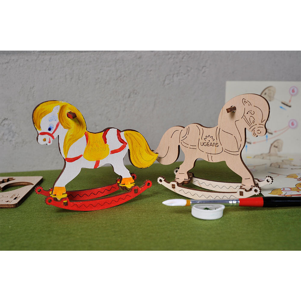 Ugears 3D Colouring Rocking Horse DIY Wooden Puzzle 8pc