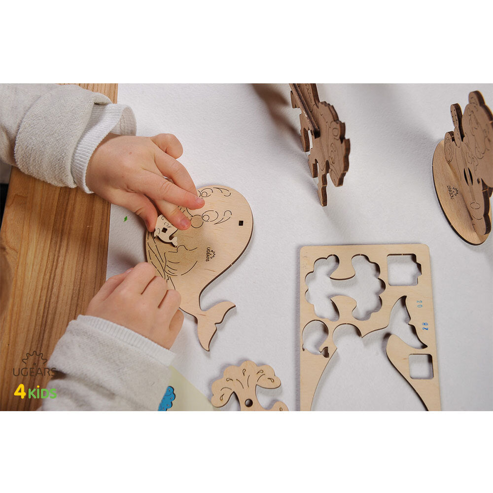 Ugears 3D Colouring Whale DIY Wooden Puzzle 8pc