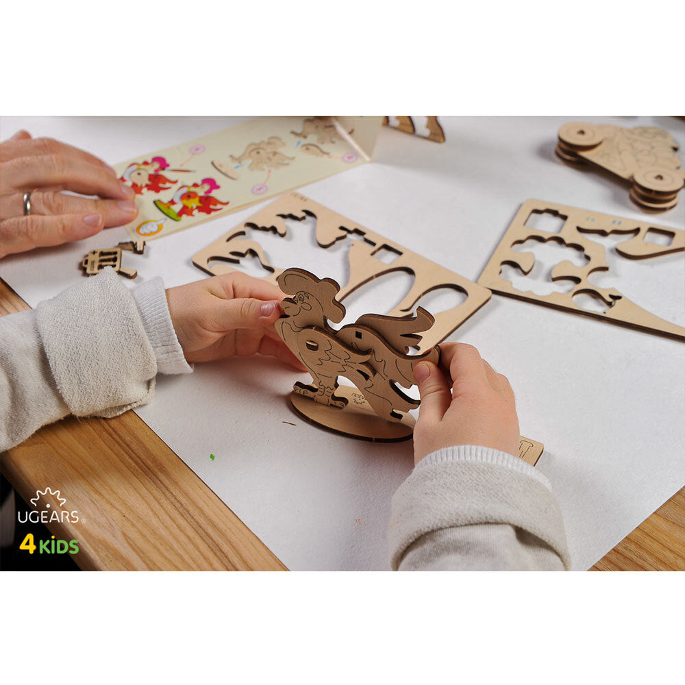 Ugears 3D Painting Cockerel DIY Wooden Puzzle 8pc