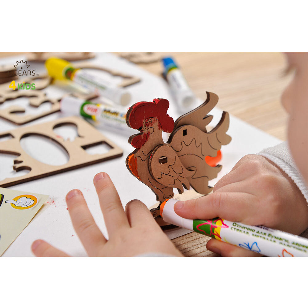 Ugears 3D Painting Cockerel DIY Wooden Puzzle 8pc