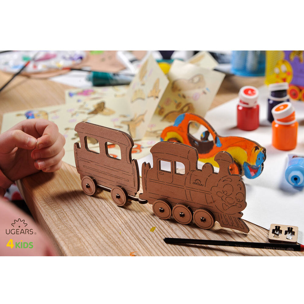 Ugears 3D Painting Locomotive DIY Wooden Puzzle 1pc