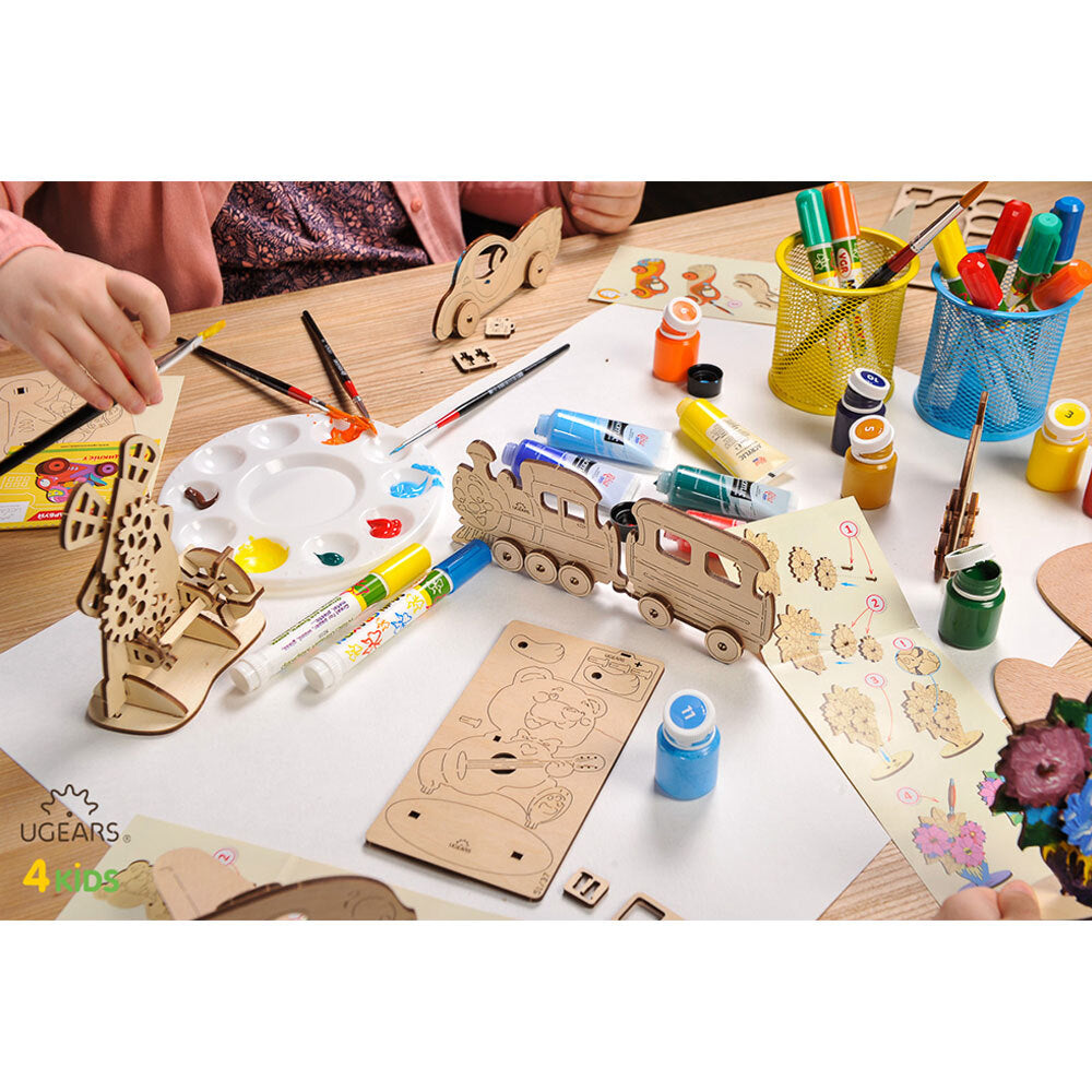 Ugears 3D Painting Locomotive DIY Wooden Puzzle 1pc