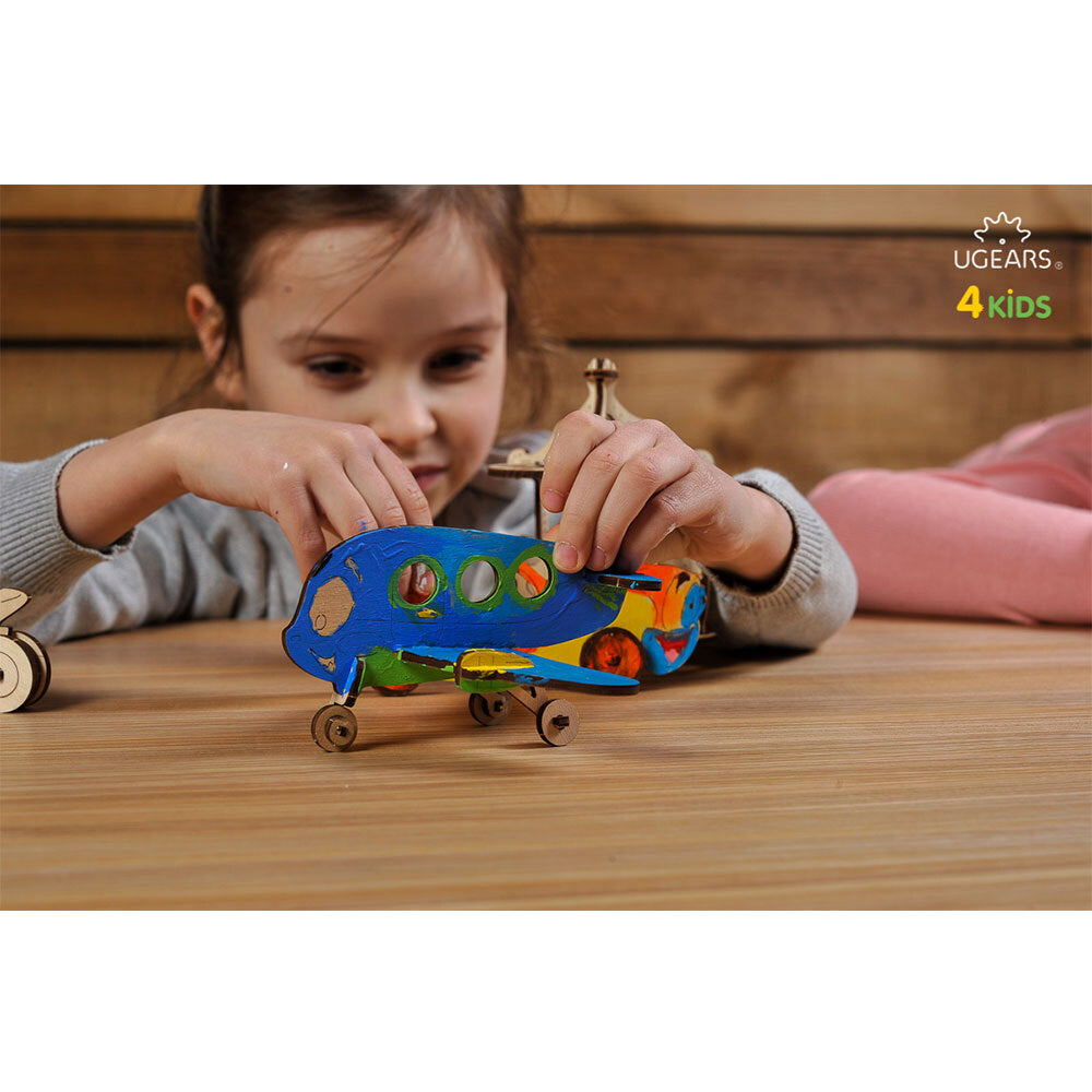 Ugears 3D Painting Airplane DIY Wooden Puzzle 8pc