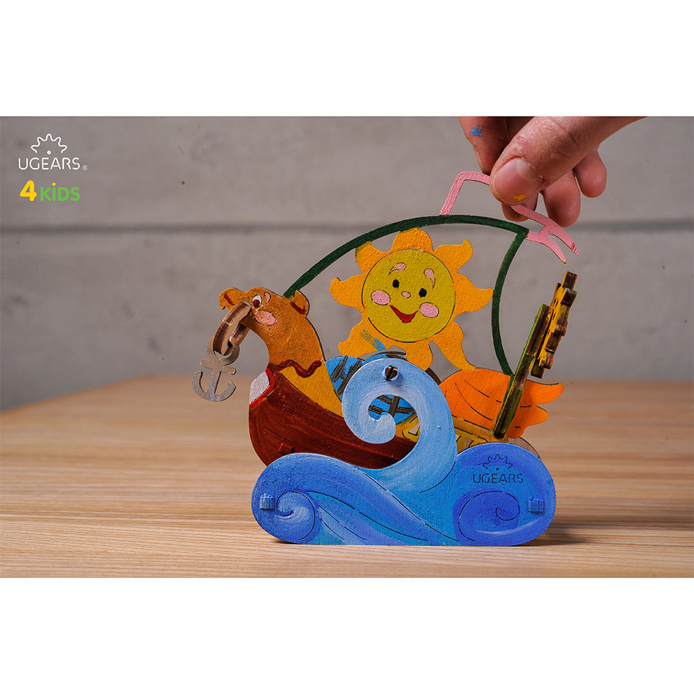Ugears 3D Painting Sailboat DIY Wooden Puzzle 17pc