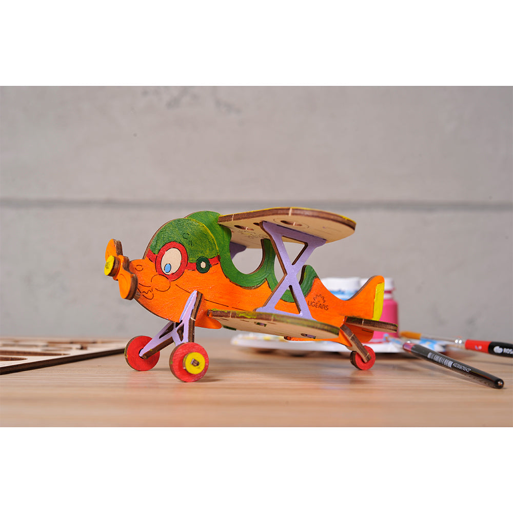 Ugears 3D Painting Biplane DIY Wooden Puzzle 23pc