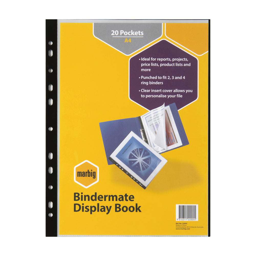 22005-marbig-bindermate-20-pockets-a4-display-book-clear-black