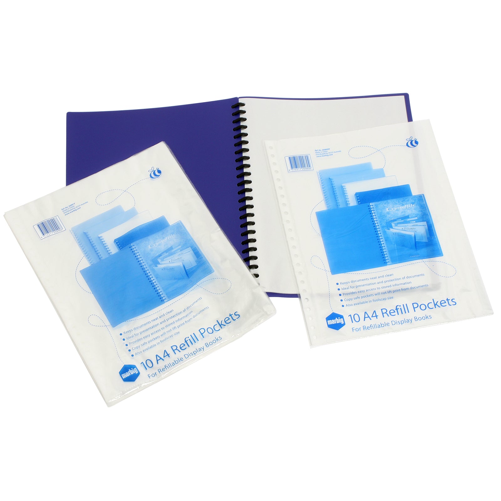 2008000b-200pc-marbig-10-sheet-a4-display-book-refill-pockets-clear