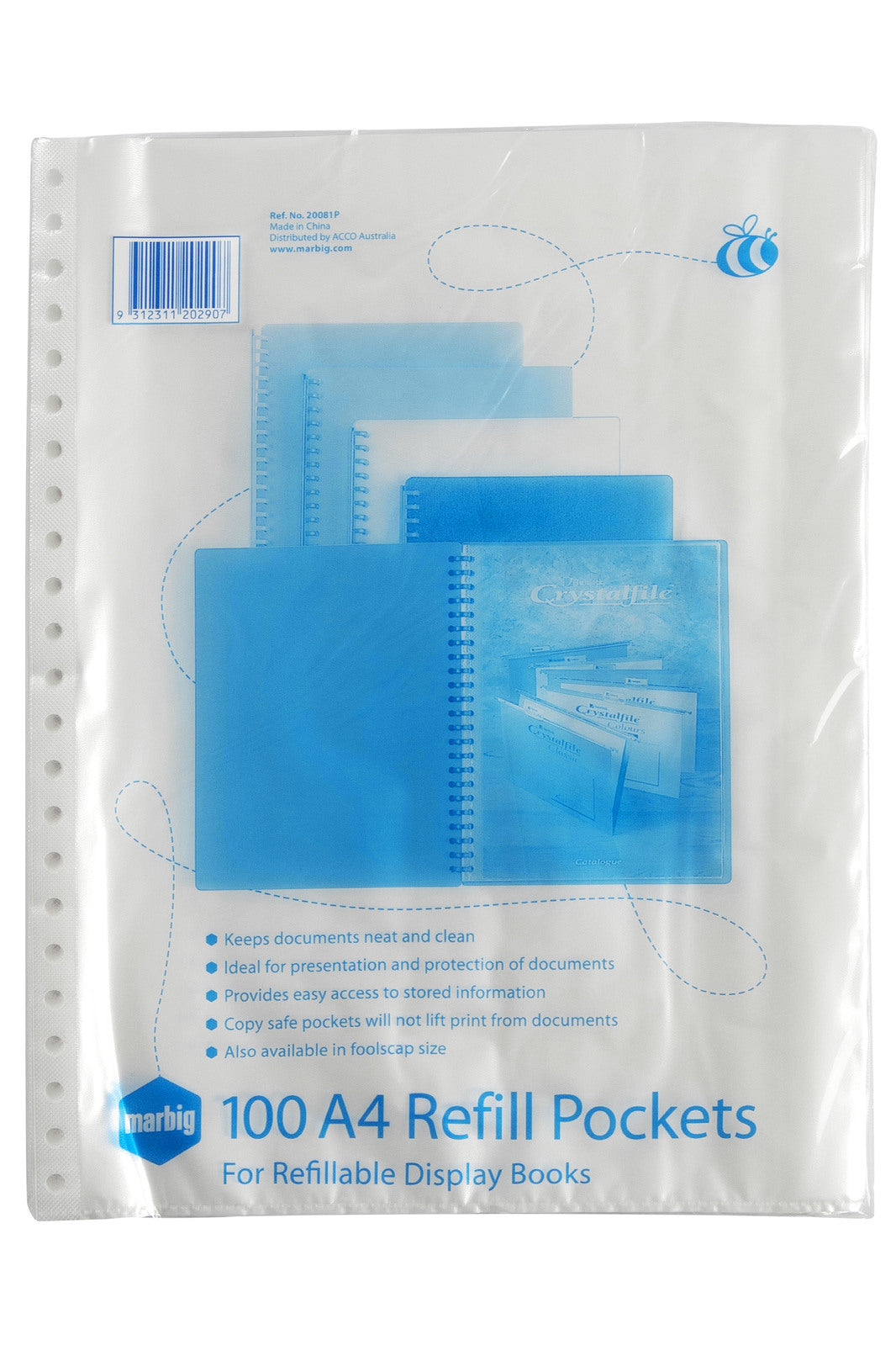 20081p-100pc-marbig-a4-display-book-refill-pockets-sleeves-clear