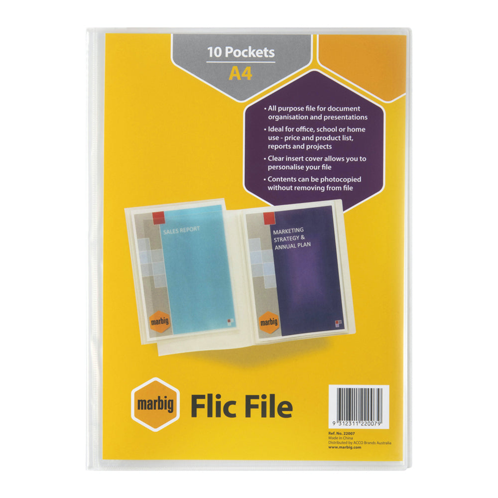22007-marbig-flic-file-10-pocket-a4-display-book-w-insert-cover-clear
