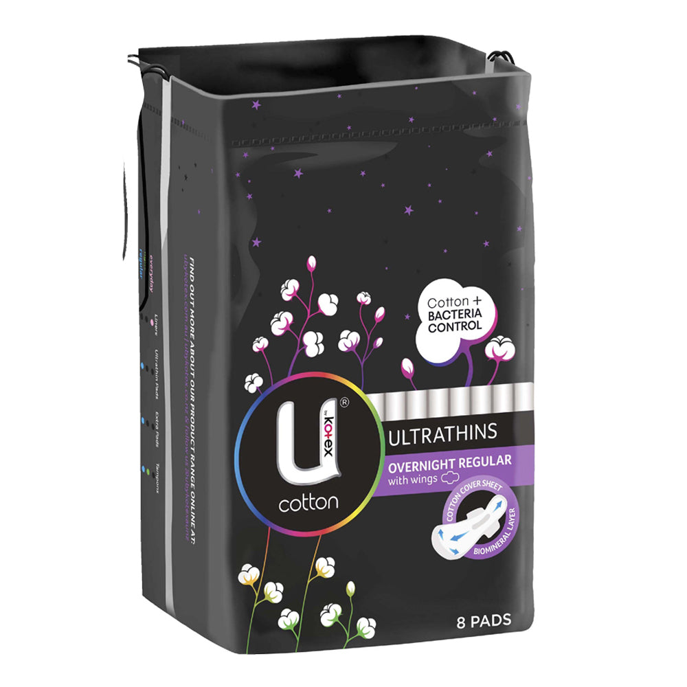 8pc U By Kotex Ultra Thins Overnight Regular With Wings Pads